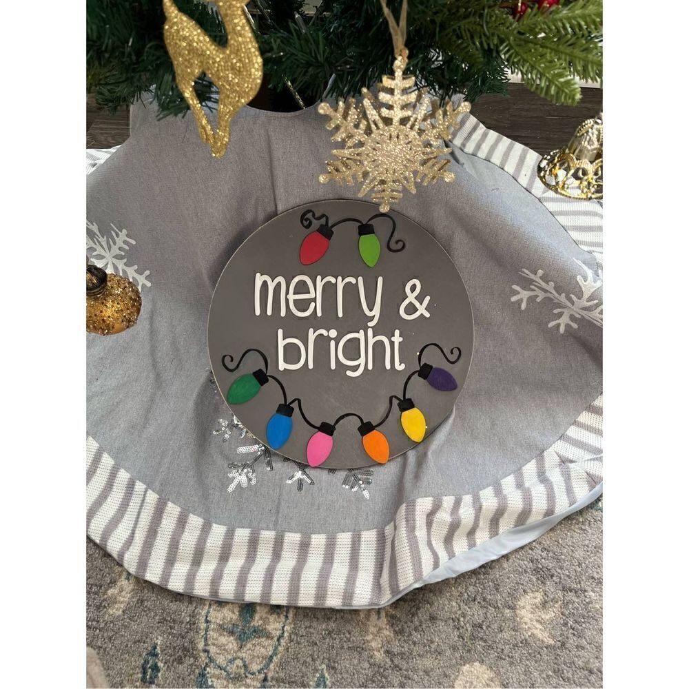 Merry & Bright Christmas Wood Wall Plaque NWOT